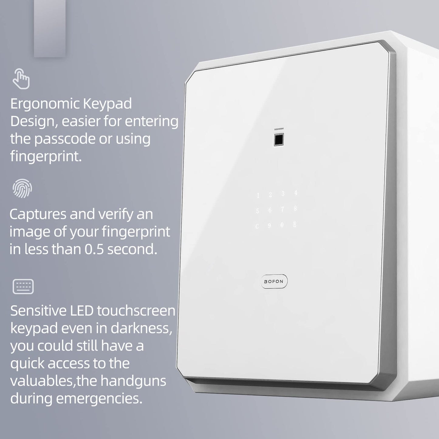 BOFON Family Fingerprint Password Safe Box with Key,Cabinets for Home Offcie,Security Box,Document safe,Lock box,Case Box, 2.1Cubic feet White