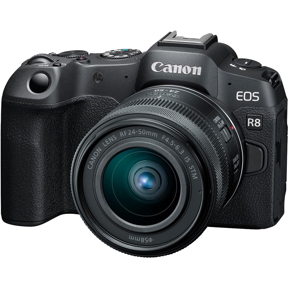Canon EOS R8 Full Frame Mirrorless Camera + RF 24-50mm F4.5-6.3 is STM Lens 5803C012 Bundle with Lexar Premium 64GB SDXC Memory Card, Deco Essentials Camera Bag and Corel Photo Video Suite