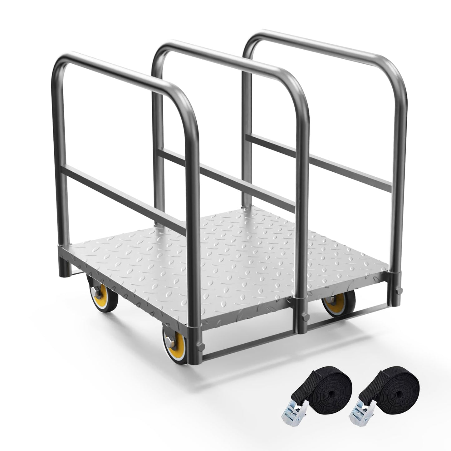 Panel Cart, Heavy Duty Flatbed With 5In Swivel Caster 1500LBS Weight Capacity for Lumber Drywall Mattress Transporting Heavy Loads With Ease and Efficiency - 2PCS Straps for Platform Trucks