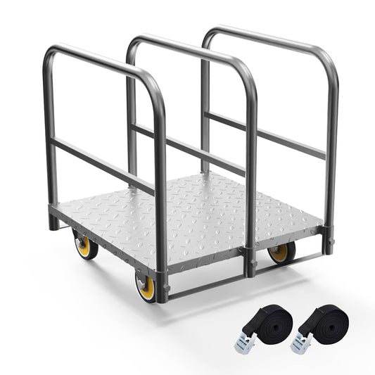 Panel Cart, Heavy Duty Flatbed With 5In Swivel Caster 1500LBS Weight Capacity for Lumber Drywall Mattress Transporting Heavy Loads With Ease and Efficiency - 2PCS Straps for Platform Trucks