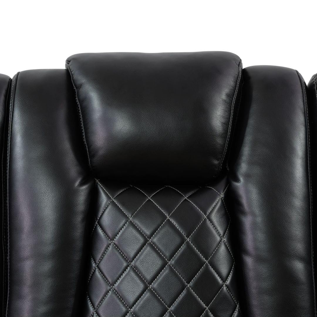 UOCFYK Electric Power Recliner Loveseat Set Living Room Furniture, Comfy Home Theater Breathing Leather Seating with USB 2.0 Charging Ports, LED Light Strips, Mid Console and Cupholders (Black)