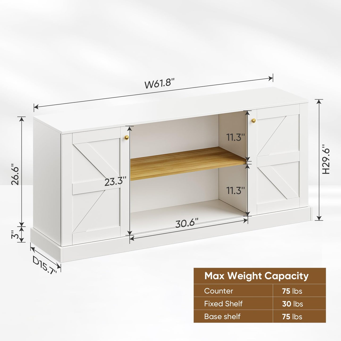 ivaniti 3-Piece Farmhouse Entertainment Center Wall Unit, White TV Stand with 2 Tall Bookcases, 61.8" Media Console with Sliding Barn Doors, 71" Bookshelves with Glass Doors and Adjustable Shelves