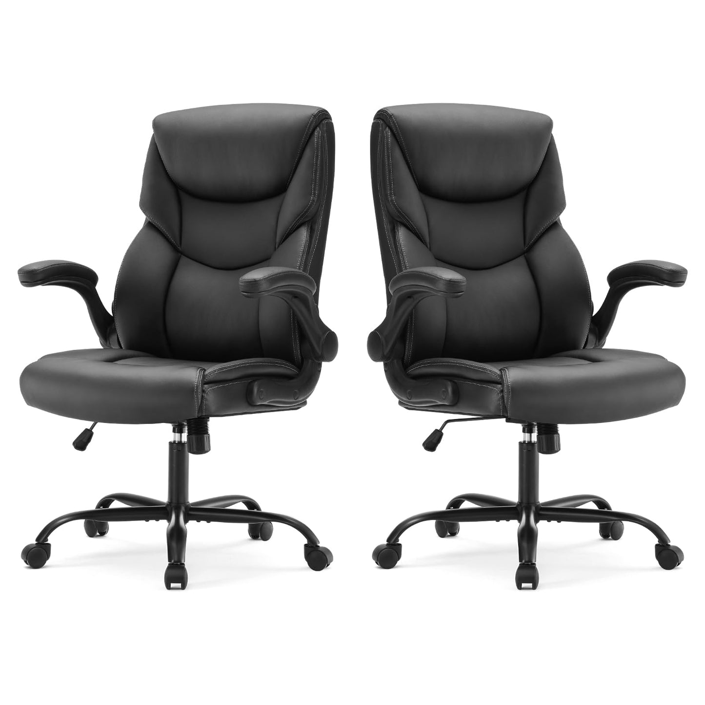 Sweetcrispy Ergonomic Computer Gaming Office Chair Set of 2, Heavy Duty Task Desk Swivel Rolling Chairs with Wheels, Flip-up Arms, Adjustable Height, PU Leather,Inky
