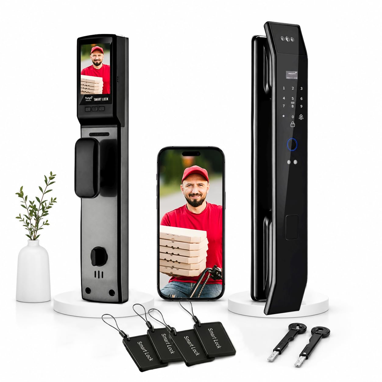 Smart Door Lock with 3D Face Recognition & Camera, Intercom, Video Doorbell, Fingerprint Keyless Entry, Password, IC Card, Key, Alexa Compatible via Tuya App Control, Smart Home Front Door Security