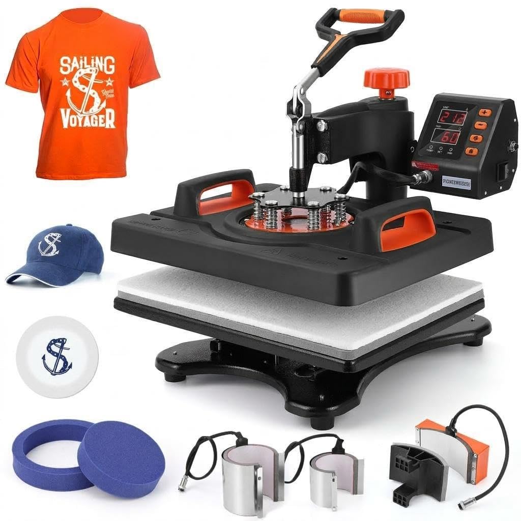 IDEALHOUSE 6-in-1 Heat Press Machine 12 x 15 Inch – 360° Swing-Away Digital Sublimation – T-Shirt, Mug, Plate 360° Swing Away, Sublimation Heat Press Heat Transfer Machine