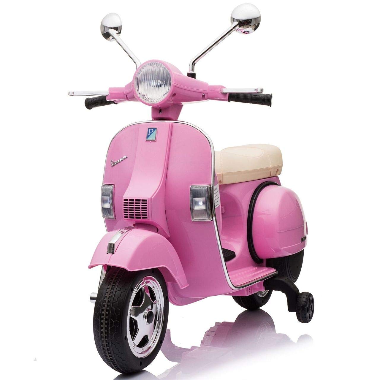 Best Ride On Cars Vespa Scooter, 12V Battery Powered Ride On Car - Electric Scooter for Kids with Leather Seat, Real Lights & Sounds, USB/AUX/SD Slot, Ages 2-5 Years Old, Pink, Large New