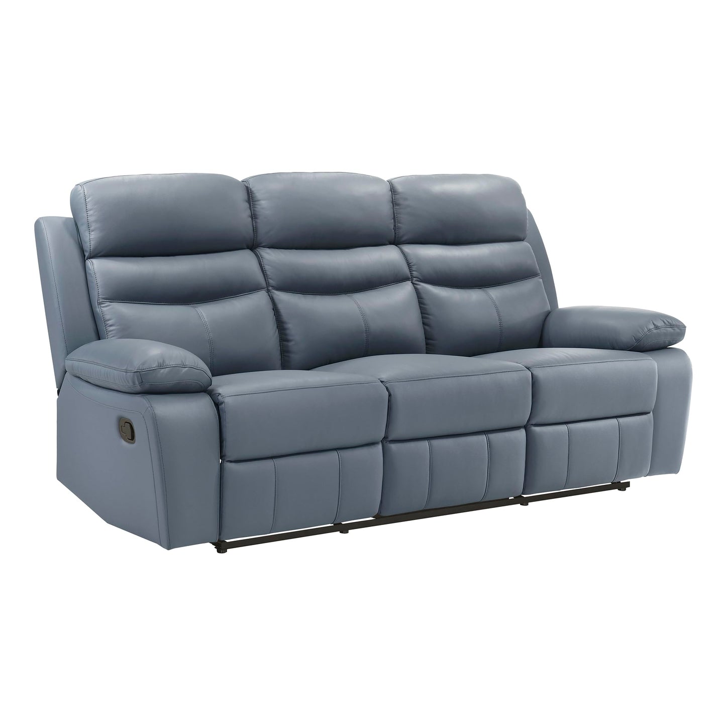 Lexicon 86.5" W Manual Reclining Sofa, Top Grain Leather Match Reclining Sofa, Home Theater Seating, Wall Hugger Recliner Couch, Manual Double Recliner RV Couch for Living Room, Blue