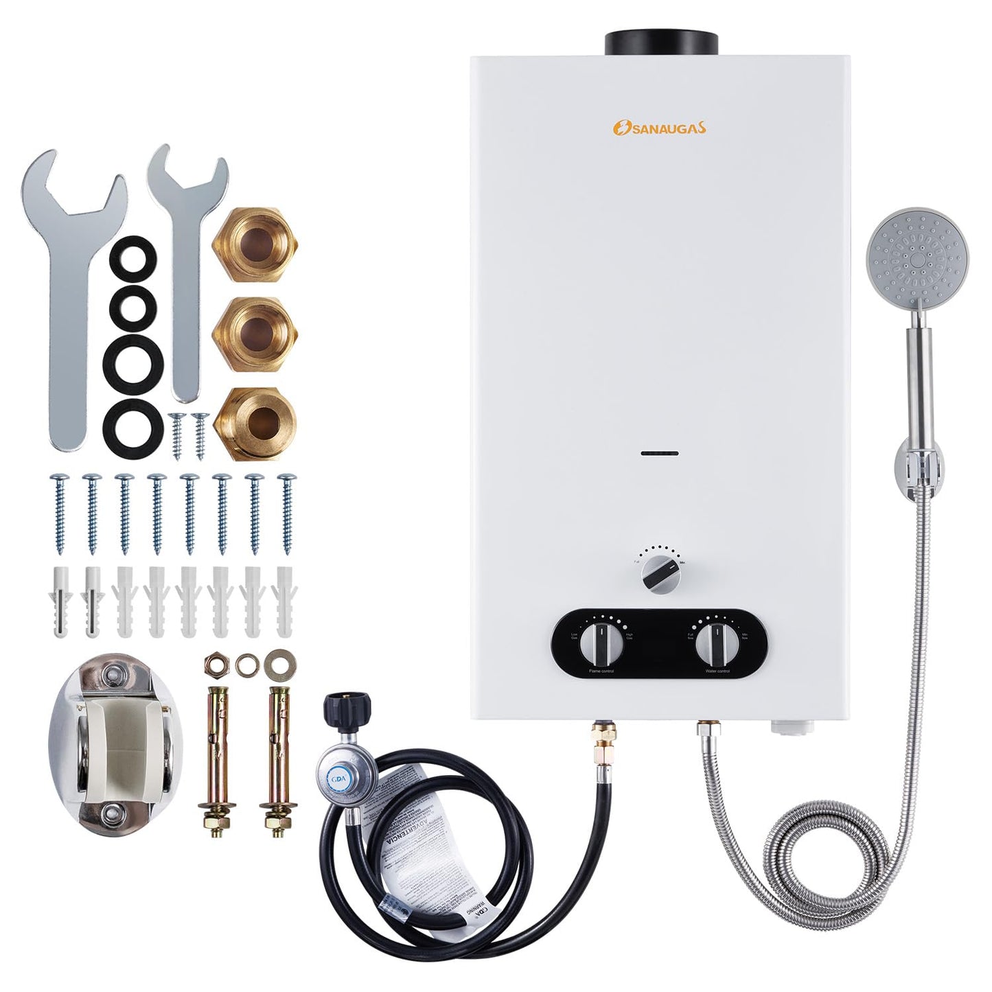 Tankless Water Heater Propane, 3.18GPM 12L Portable Instant Hot Water Heater, Outdoor Use for RV camping, Camper Van, Camping Trailer, Cabin, Barn, Pool, White