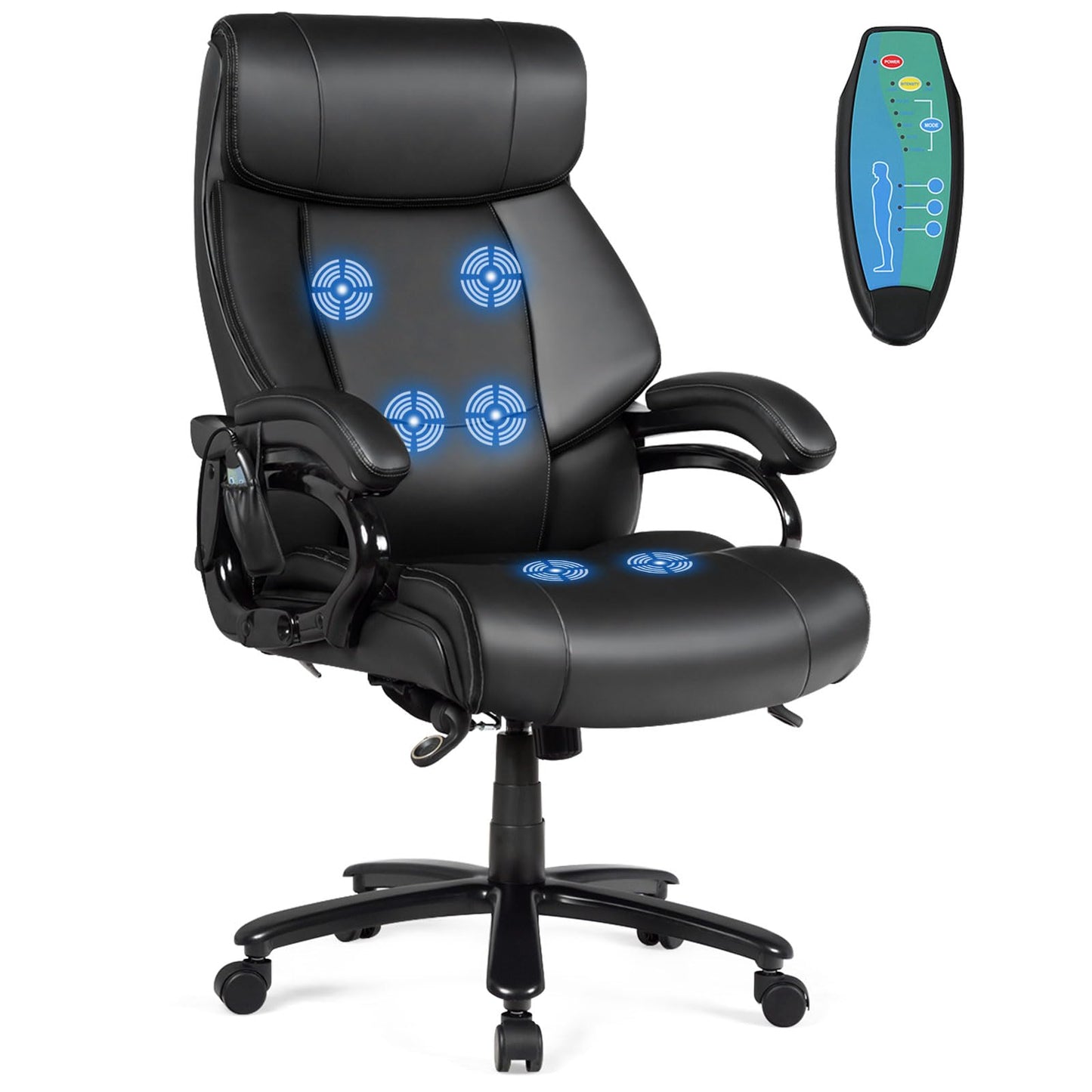Giantex Big and Tall Office Chair 500lbs, Heavy Duty Executive Office Chair with 6 Massage Points, Extra Wide Seat, High Back Ergonomic Leather Reclining Swivel Computer Chair, Home Office Desk Chairs