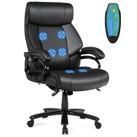 Giantex Big and Tall Office Chair 500lbs, Heavy Duty Executive Office Chair with 6 Massage Points, Extra Wide Seat, High Back Ergonomic Leather Reclining Swivel Computer Chair, Home Office Desk Chairs