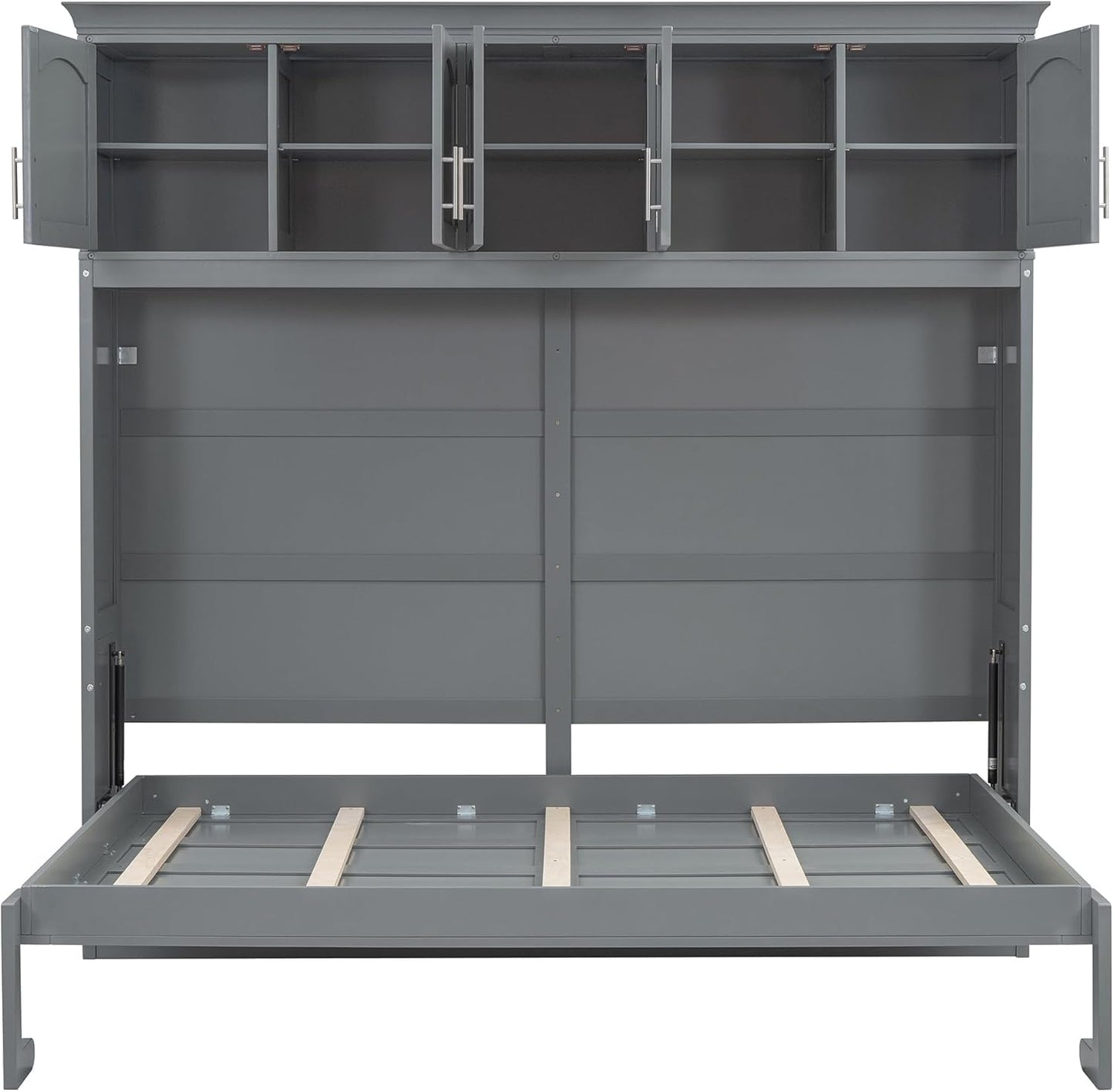 MERITLINE Queen Horizontal Murphy Bed with Storage Cabinet,Wood Grey Murphy Wall Bed Queen Folding Adult Murphy Bed Queen Size