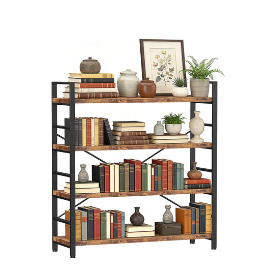 BCLOUDNEST Bookshelf 4 Tier Bookcase Home Office Bookshelves with Height-Adjustable Wooden Board,Storage Organizer for Garage Kit,CDs,Movies,Books,in Bedroom,Living Room,Kitchen,Vintage