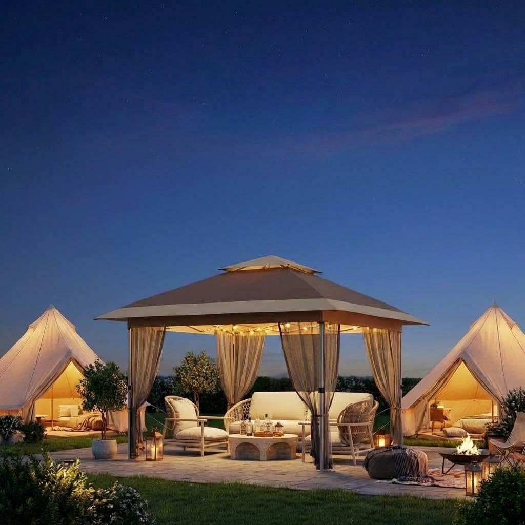 GarveeHome 10X10 Ft Instant Pop-Up Gazebo - Modern Waterproof Canopy Tent with Mosquito Netting & Sidewalls, All-Weather Outdoor Shelter for Patio, Garden, Backyard, Party - Includes Wheeled Carry Bag