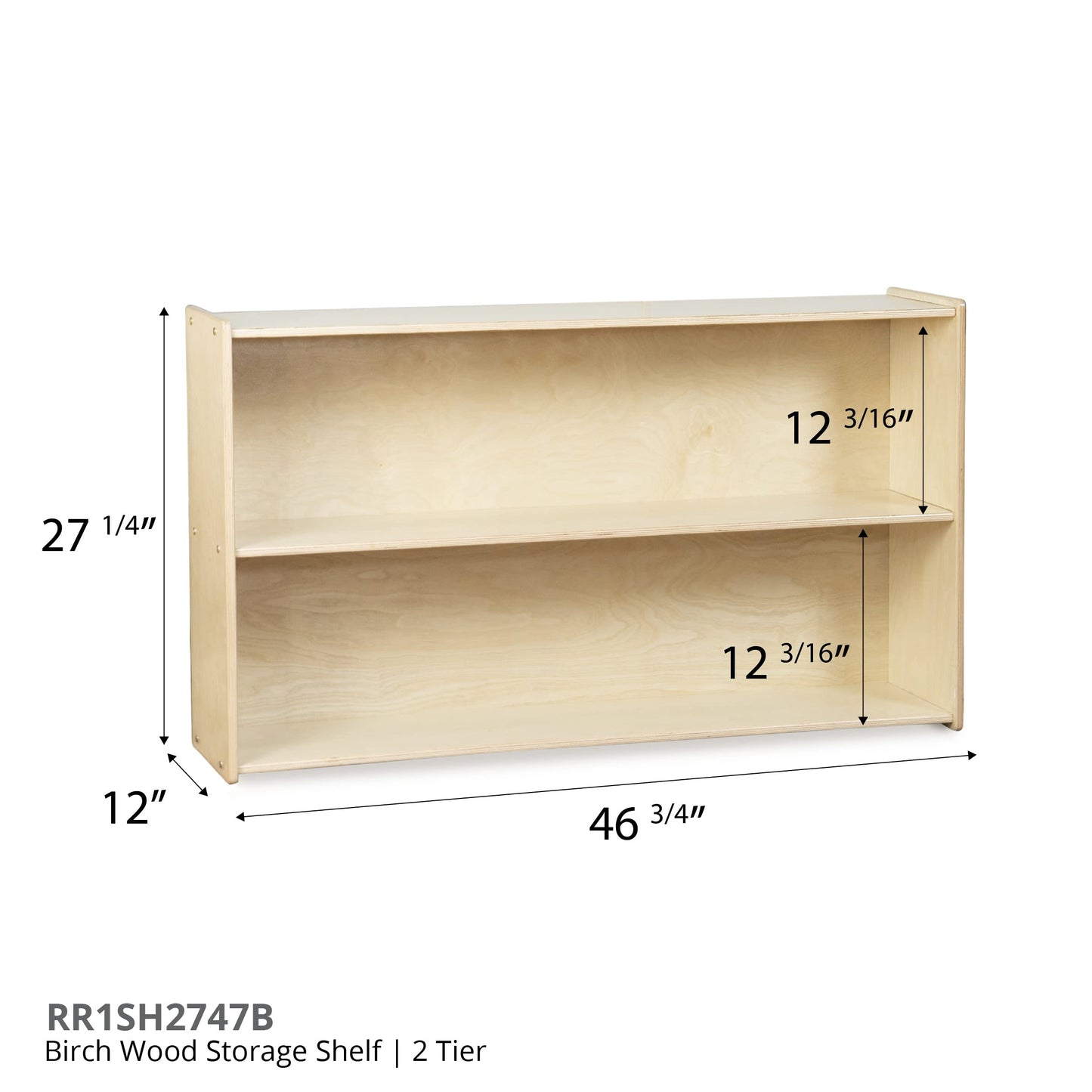Contender Daycare Shelves for Kids, Bookcase with 2 Shelves for Storage, Wood Furniture for Toddlers, Children, Montessori, Classroom, 47-inch Width