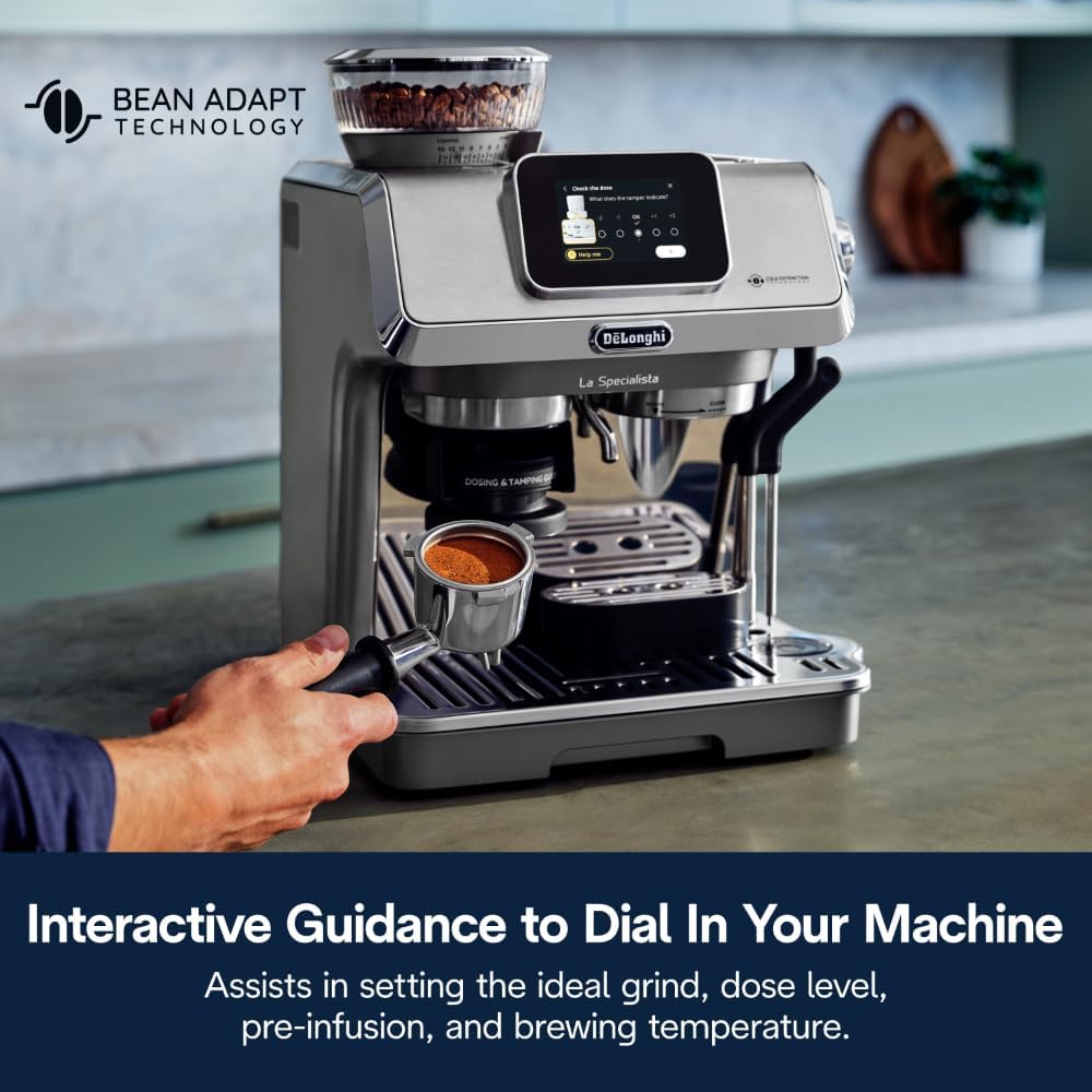 De'Longhi La Specialista Touch Espresso Machine with Grinder & Milk Frother – Cold Brew & Iced Coffee Maker, Burr Grinder, 10 Drink Presets, Compact Bean to Cup, Award-Winning Italian Design