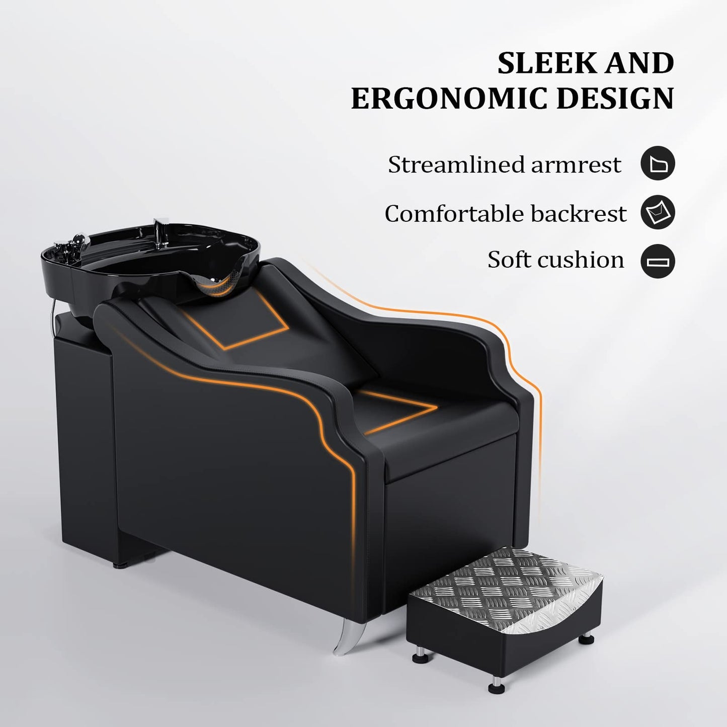 OmySalon Shampoo Backwash Unit with Large Porcelain Bowl, Salon Sink Hair Wash Chair Shampoo Station, Barbershop Beauty Spa Massage Hairdressing Equipment