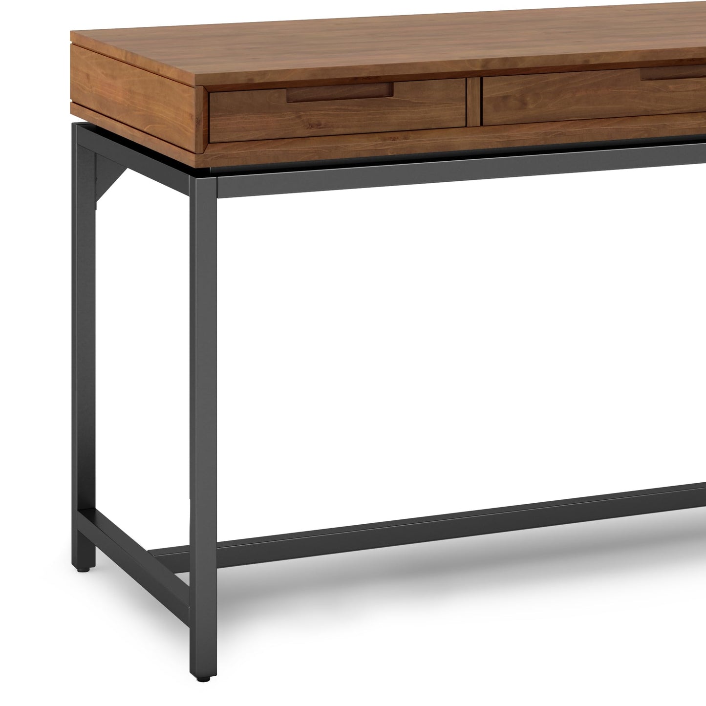 SIMPLIHOME Banting Desk - 60 Inch Wide Solid Wood and Metal Writing Desk in Medium Saddle Brown, Modern Industrial Home Office Computer Table for Study with 2 Drawers and Flip-Down Keyboard Tray