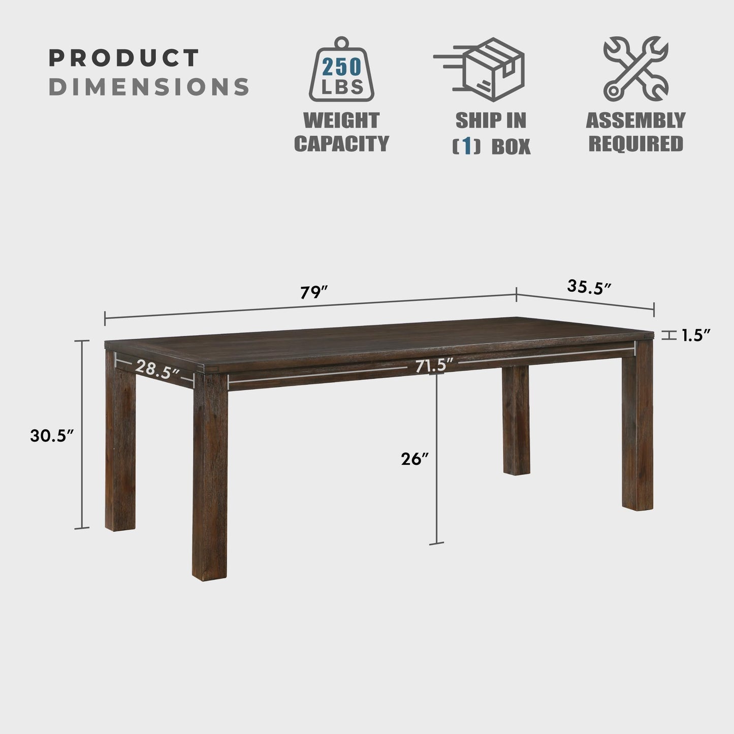 Lexicon 79" Dining Table for 8, Modern Rectangular Dining Room Table, Solid Acacia Wood Dining Table, Modern Wood Table with Solid Wood Leg for Kitchen/Dining/Living Room, Easy Assembly, Dark Brown