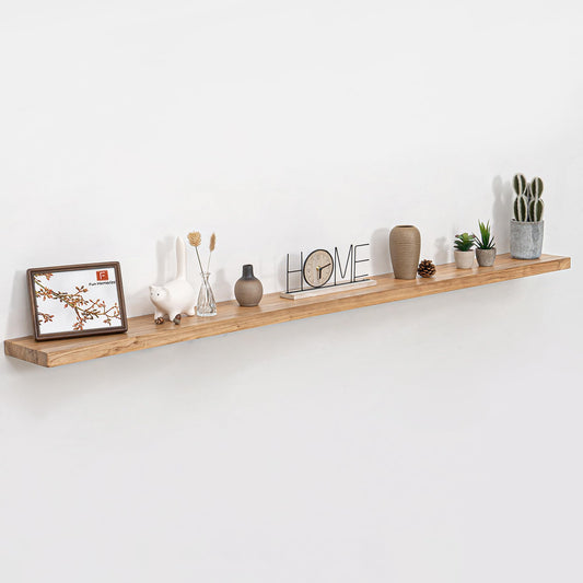 Fun Memories 72" Floating Shelves for Wall, Rustic Solid Elm Wood Floating Shelves - Invisible Bracket Mount, Extra Long Wall Mounted Shelf for Living Room, Bathroom, Bedroom, Kitchen, Natural