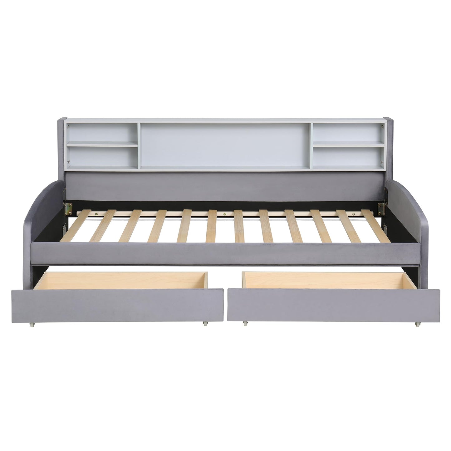 Merax Twin Size Upholstered Platform Bed with Storage and Drawers, Gray