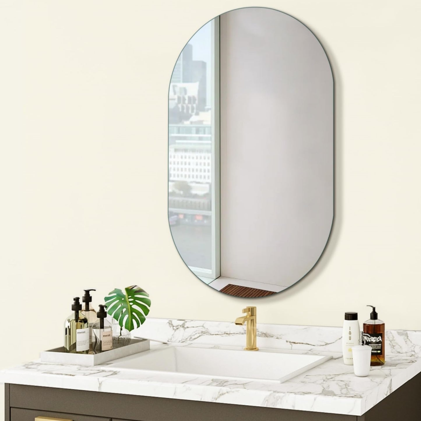 HESONTH 20x30 Inch Oval Frameless Mirror Cabinet,Bathroom Medicine Cabinet with Frameless Mirror, Wall Mounted Cabinet for Bathroom Toilet Kitchen,Recess or Surface Mount Installation