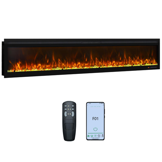 Oxhark Flame Narrow Frame WiFi Electric Fireplace 78 Inch, Wall Mount or in-Wall Recessed Fireplace Heater, App/Remote Control,Adjustable Flame Effects, 9H Timer & Low Noise, 750W/1500W, Black