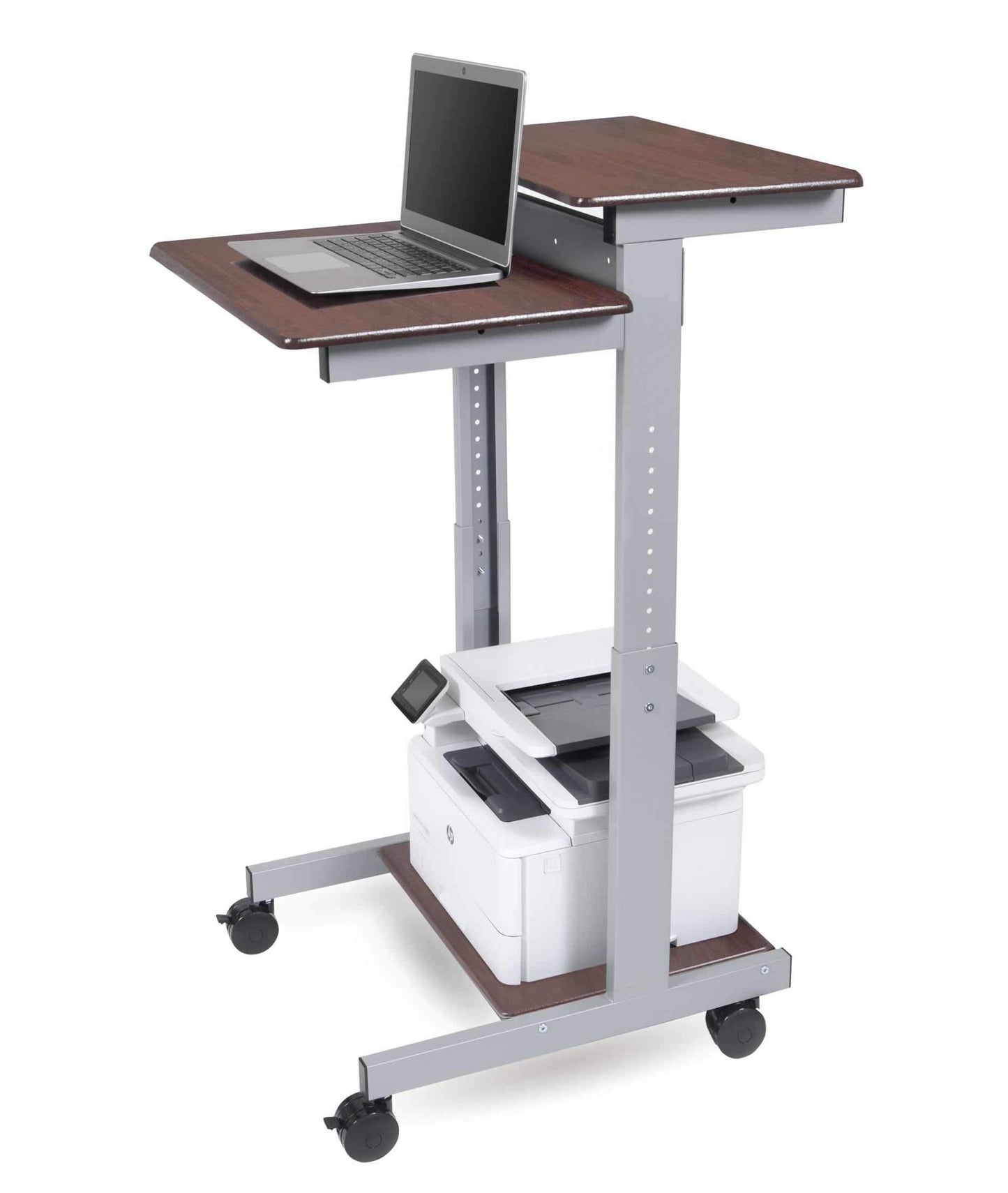 Stand Up Desk Store Rolling Adjustable Height Two Tier Standing Desk Computer Workstation (Silver Frame/Dark Walnut Top, 24" Wide)