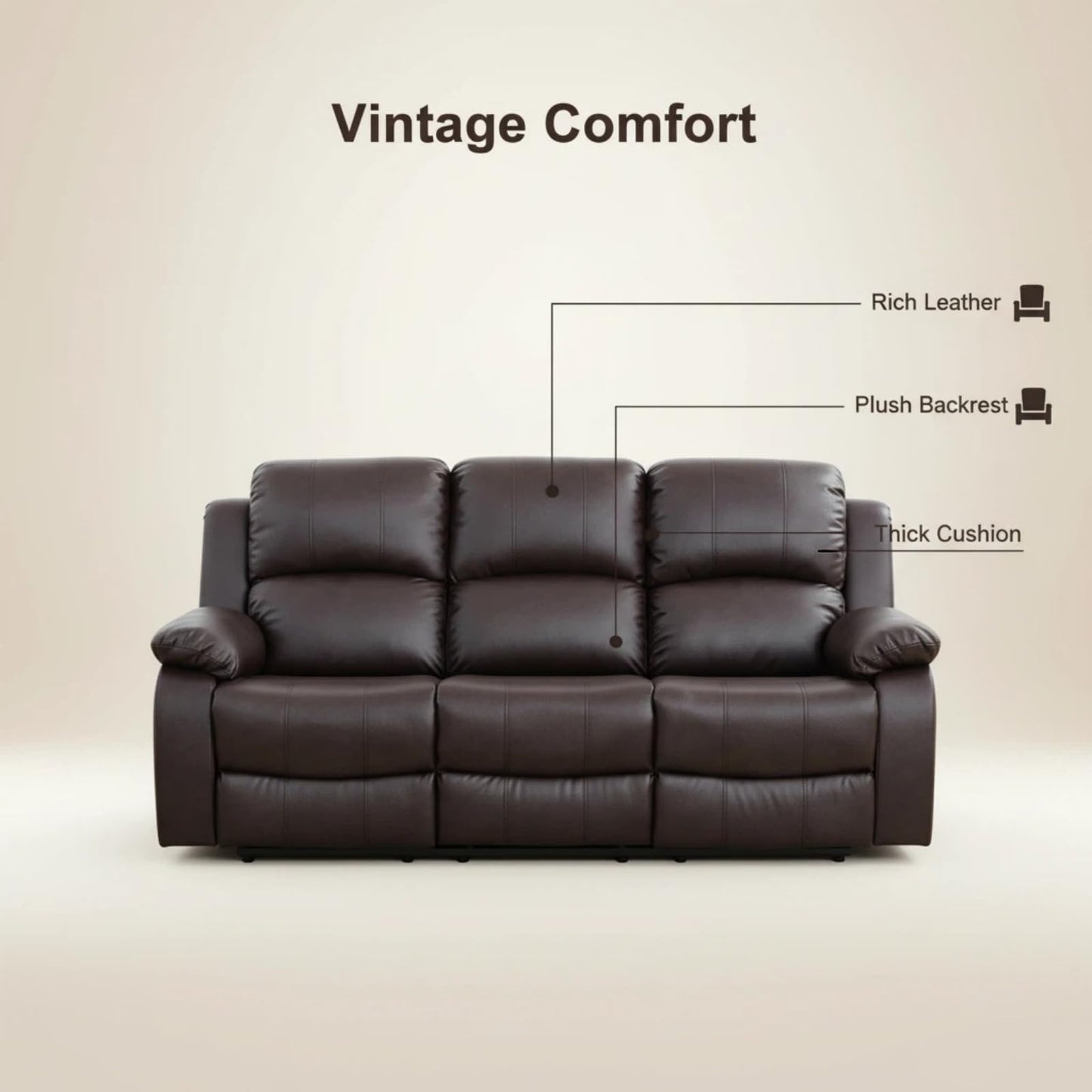Trygoal Manual Recliner Sofa Set, Leather Reclining Living Room Furniture Set, Adjustable Backrest Reclining Loveseat Sofa and a 3 Seater Couch Furniture Set for Living Room, Home Theater, Brown