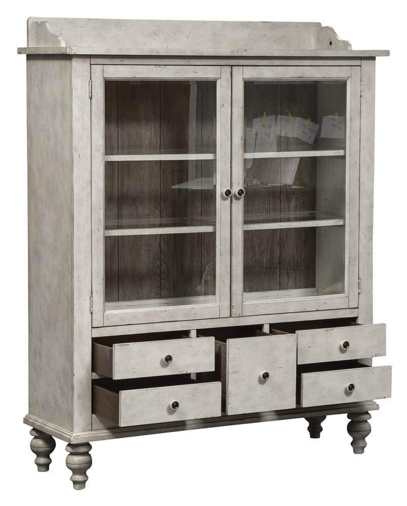 Liberty Furniture Whitney Glass Display Cabinet Traditional Dining Room Storage with LED Touch Light - Antique Linen Oak Wood