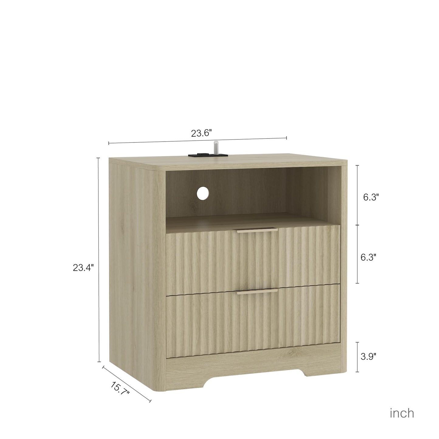 KEIKI Nightstand with Charging Station Set of 2, Built-in Storage Drawers and Shelf, Wood Smart Bedside Cabinet with Voice Control, Natural and Natural