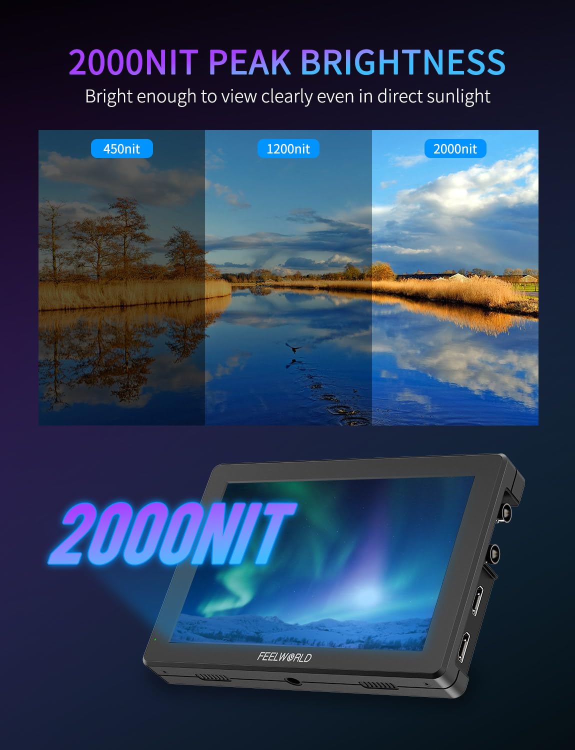 FEELWORLD T7SPRO 3G-SDI 2000Nit Aluminium Camera Field Monitor 7 Inch 1920x1200 IPS DLSR Video Monitor with 4K HDMI in/Out 3D LUTs Waveform 9:16 Marker F750 4400mAh Battery Hot Shoe Mount and Bag