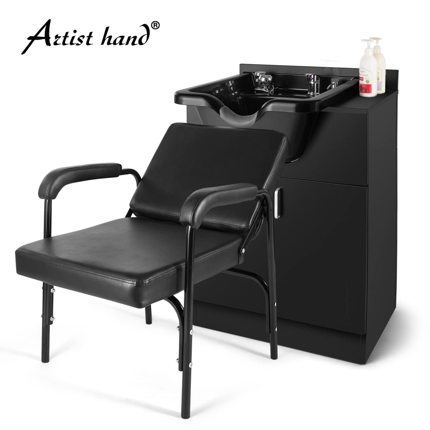 Artist hand Shampoo Backwash Sink Station with Shampoo Bowl Shampoo Station, Backwash Sink Chair Spa Salon Beauty Equipment, Used with Barber Chair and Shampoo Chair(Black)