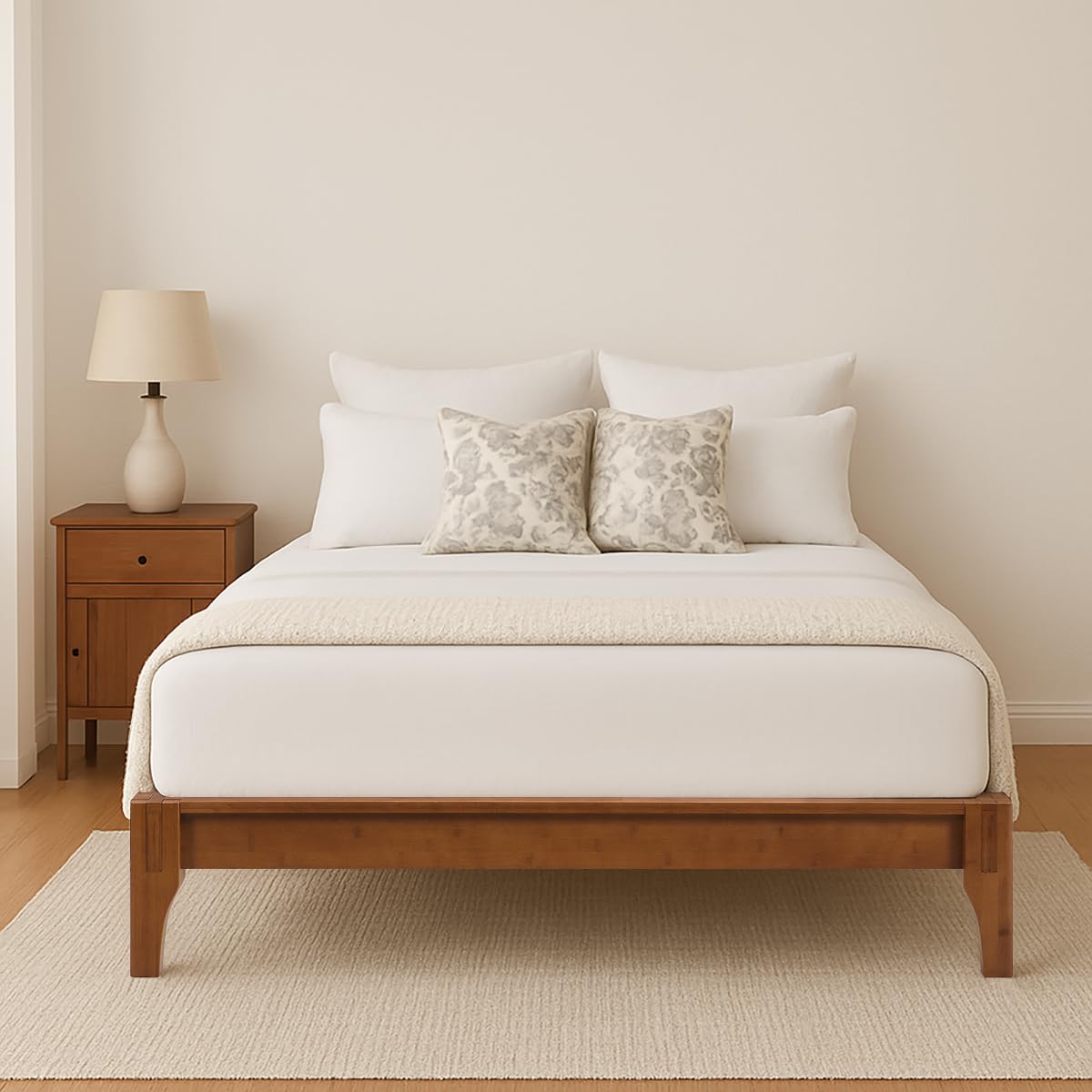 Merax King Size Bamboo Platform Bed, Mid-Century Modern Bed Frame with Wood Slat Support, No Box Spring Needed, Easy Tool-Free Assembly, Brown