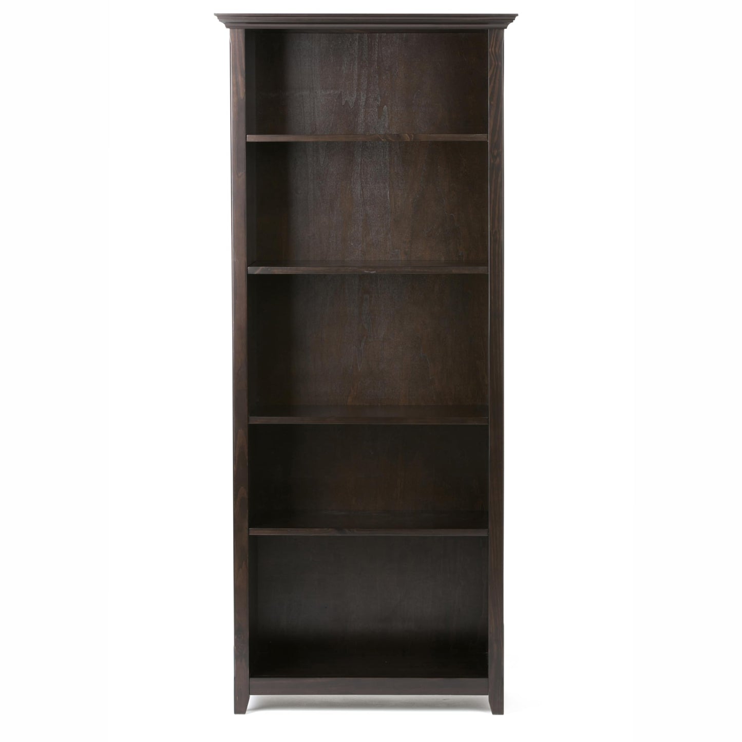 SIMPLIHOME Amherst Bookcase - 70 inch Tall 5-Shelf Solid Wood Bookshelf in Hickory Brown, Transitional Storage for Living Room, Study Room or Office with Adjustable Shelves and Tapered Legs