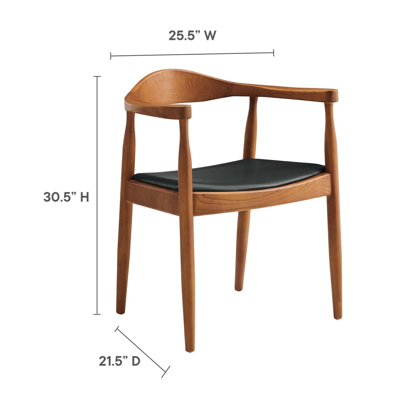Modway Presidential Mid-Century Modern Faux Leather Upholstered Dining Armchair in Black