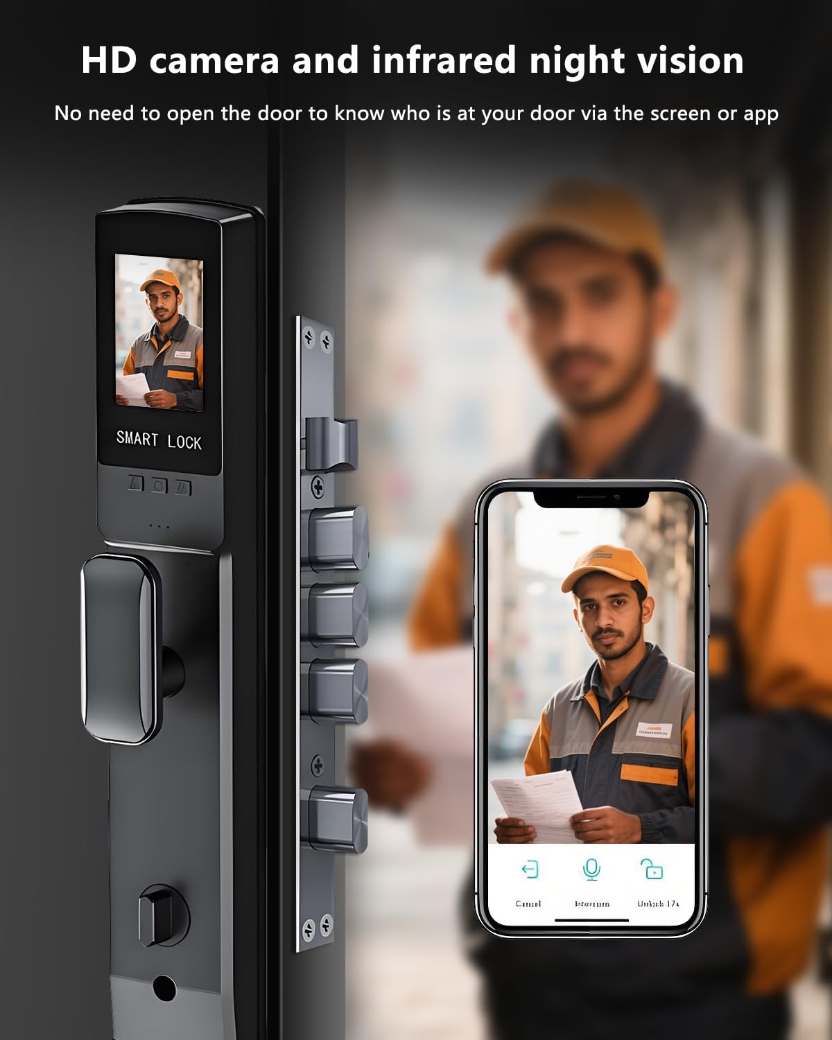 TianfuSpanda 3D Face Recognition Door Lock with Lockbody, Video Smart Lock with Camera&Doorbell, Front Door Keyless Entry Lock, WiFi&Tuya APP Control/Fingerprint/IC Card/Password/Keys