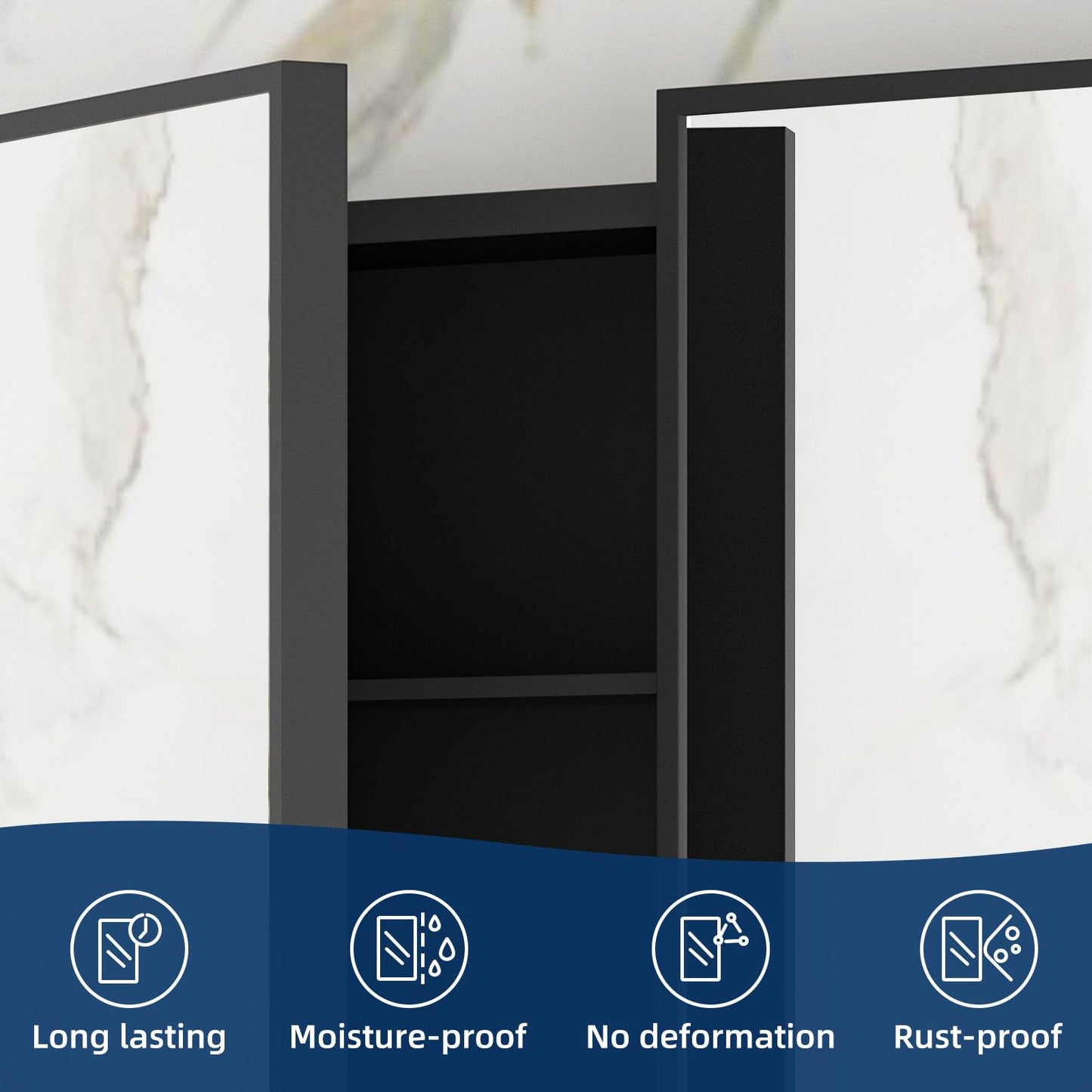 YTSMIR Bathroom Medicine Cabinet with Mirror 24 x 30 Inch, Black Medicine Cabinet Recessed or Surface Wall-Mounted, Mirrored Cabinets with Sturdy Metal Adjustable Shelves for Bathroom Vanity