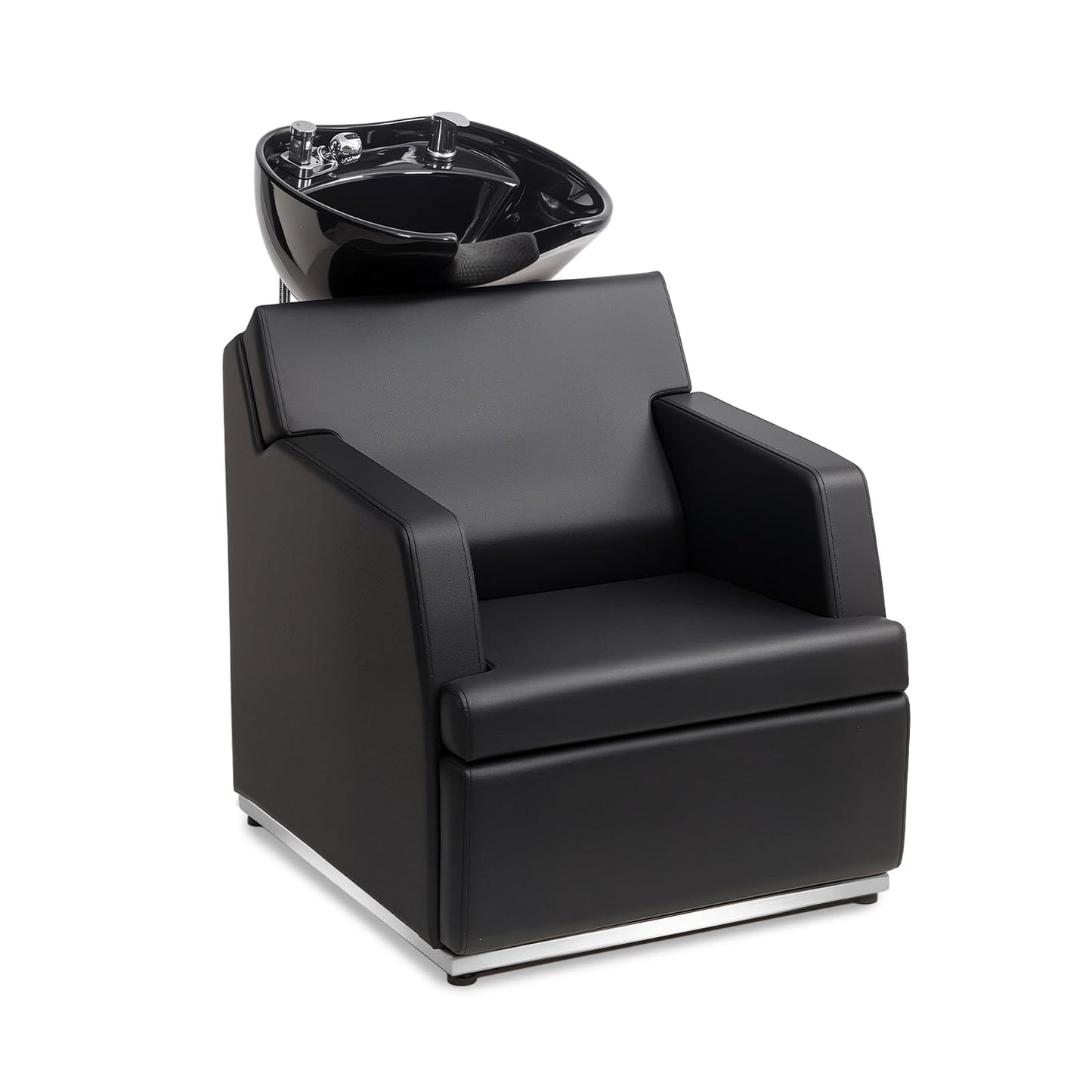 OmySalon Shampoo Bowls for Salon, Black Shampoo Chair with Tilting Porcelain Sink, Hair Washing Station Backwash Barber Chair, Shampoo Unit for Beauty Spa Barbershop