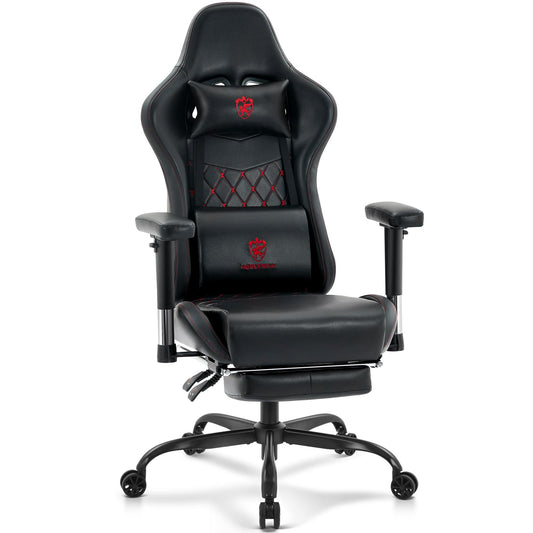 Morkprism Gaming Chair,Computer Office Chair with Footrest,Massage Lumbar Support and Gel Pad,Ergonomic Reclining Leather Gamer Chair with Headrest,Adjustable Armrests and Spring Cushion Black Red