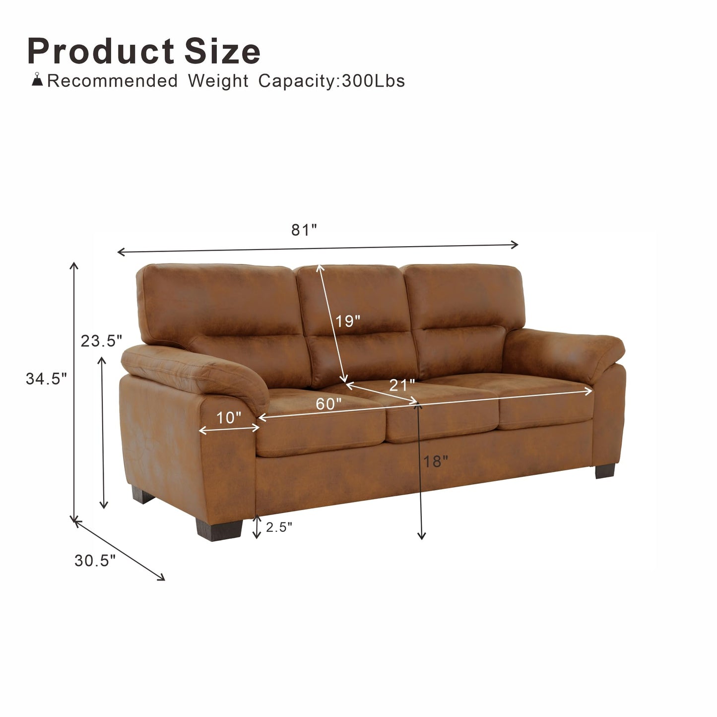 Eafurn Mid-Century Modern 3-Seater Loveseat Sofa Couch with Sturdy Wood Frame & Cushioned Armrests, 81" Compact Faux Leather Settee Furniture for Living Room, Apartment, Office