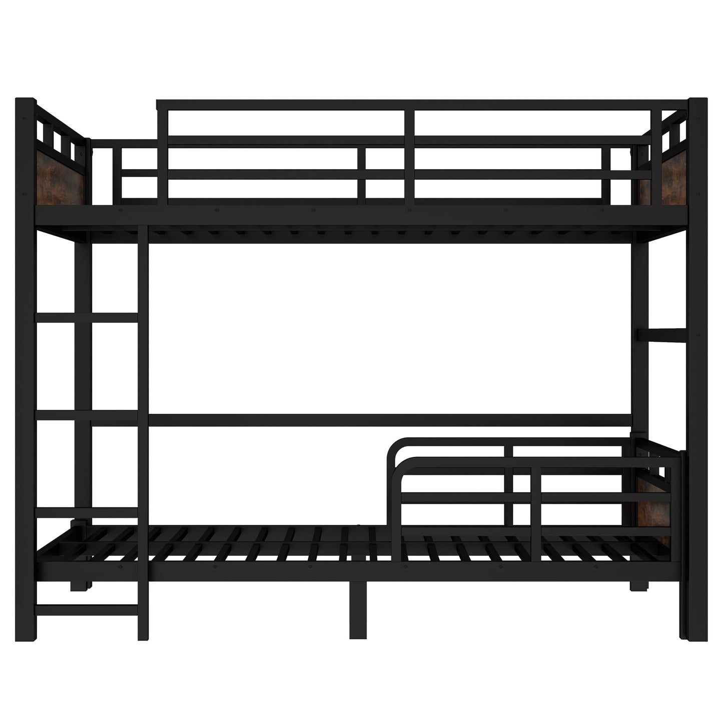 Twin XL Over Twin XL Metal Bunk Bed, Heavy Duty Convertible Bunk Bed Frame with Headboard & Full Guardrails, Can Be Split into Two Platform Beds or Loft Bed,Vintage