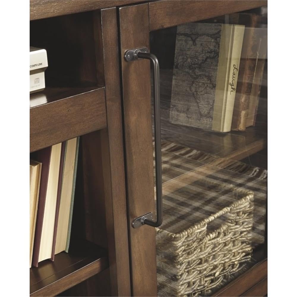 Signature Design by Ashley Starmore Urban TV Stand Fits TVs up to 68", 2 Glass Cabinets and Adjustable Shelves For Storage, Brown