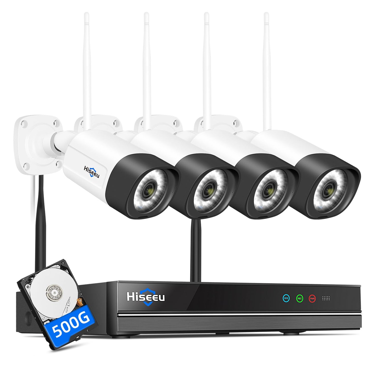 Hiseeu 2.5K 5MP WiFi Security Camera System Outdoor, Expandable 16CH 8MP NVR, 500GB HDD, Spotlight, 2 Way Audio, IP66 Waterproof, Motion Alert, DC Power Plug-in, 24/7 Recording