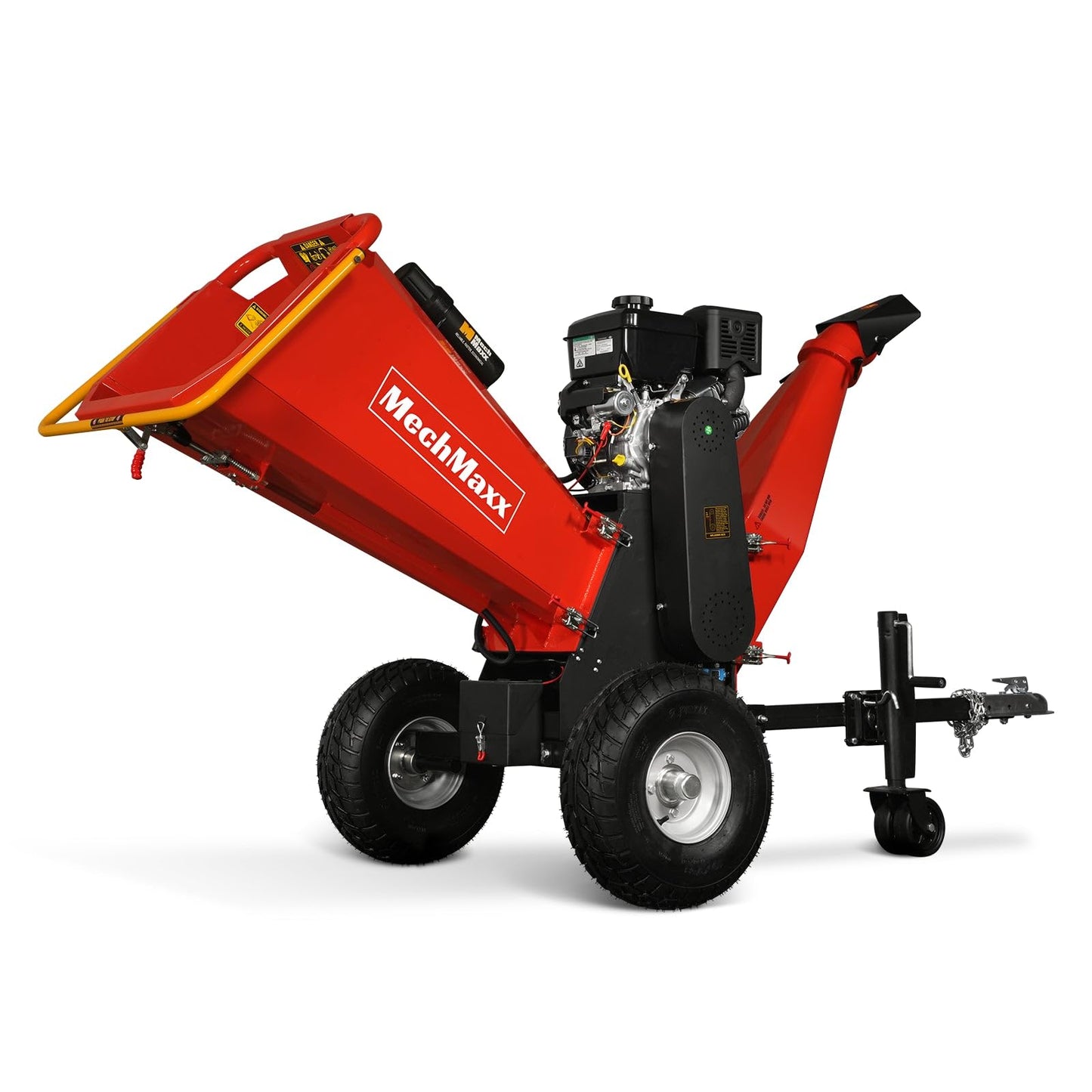 MechMaxx 6 inch B&S 408cc 14hp Gas Powered Wood Chipper Shredder Mulcher with Towbar, 6" Max Chipping Diameter Capacity,with Emergency Stop Button&Stop Bar,Model P4206 Red