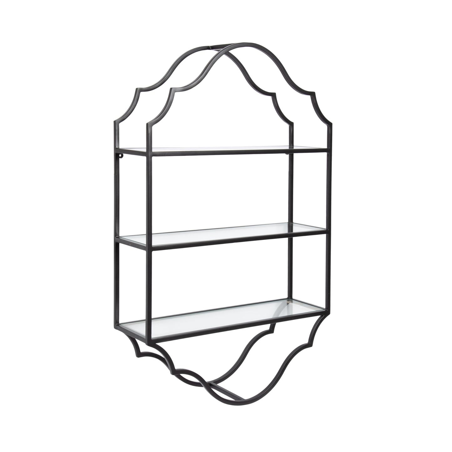 Kate and Laurel Leanna Glam Scalloped Three-Tiered Wall Shelf, 20 x 6 x 32, Black, Decorative Floating Shelf Storage and Wall Organizer for Bathroom Over Toilet Storage or Display