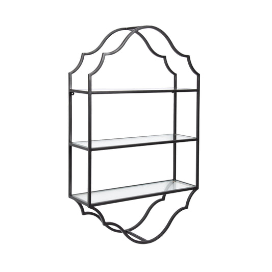 Kate and Laurel Leanna Glam Scalloped Three-Tiered Wall Shelf, 20 x 6 x 32, Black, Decorative Floating Shelf Storage and Wall Organizer for Bathroom Over Toilet Storage or Display