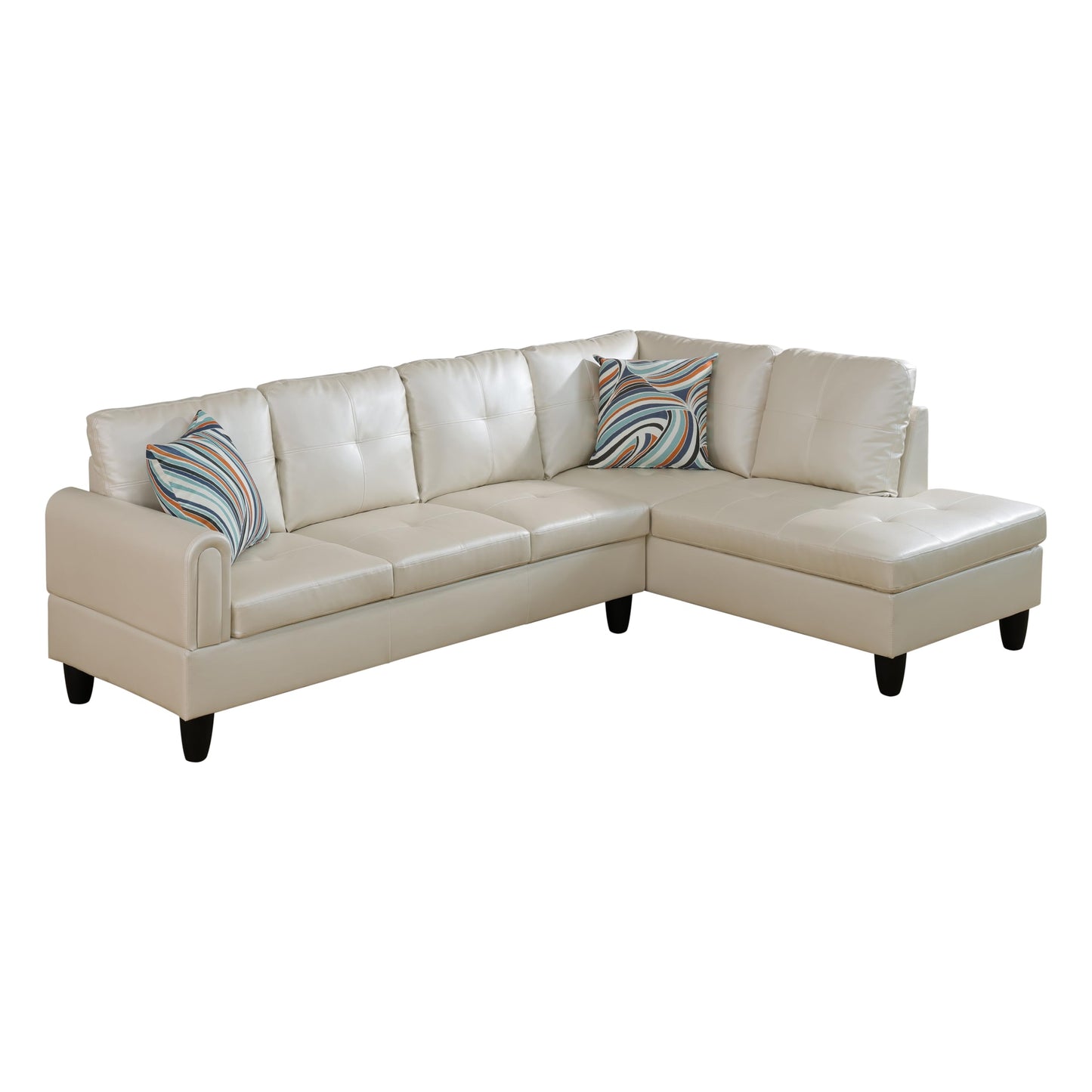 NicBex 2 Piece Set Modular Sectional Sofa,Modern Faux Leather Living Room Sofa Set,Sectional Sofa Set with Sofa and Chaise,Modular Sofa with Comfortable Wide Seats and Cushions,Peaerl White