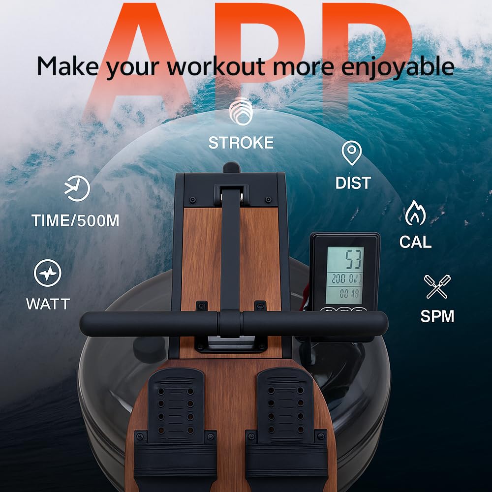 TANTISY Foldable Rowing Machines for Home with Adjustable Large Water Tank & Comfortable Seat for Real Experience Immersive Water Rower, APP Link,Water Resistance 330LBS Weight Capacity;