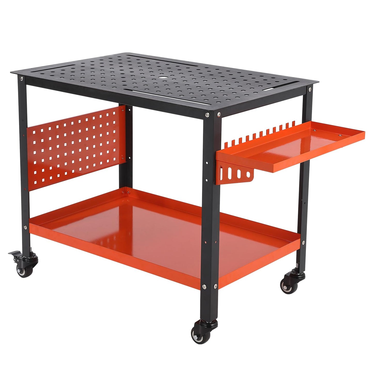 36x24 Steel Welding Table,1200 Lb Portable Welding Fixture Table for Shop,Rolling Welding Table with 5/8" Holes for Shop Garage (Orange, with Tool Tray)
