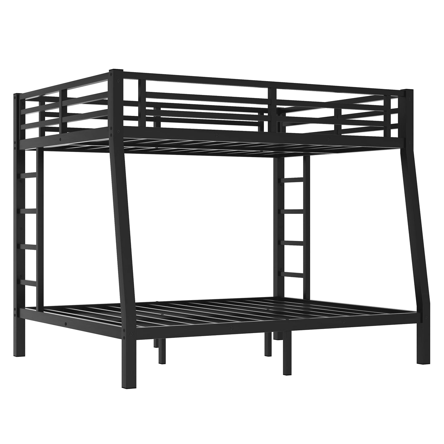 Bellemave Full XL Over Queen Bunk Bed for Adults, Full XL Over Queen Bunk Bed Frame with 2 Ladder and Full Length Guardrail, Easy Assemble, Mattress Not Included, Black